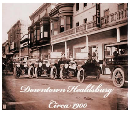 historic healdsburg downtown with line of cars